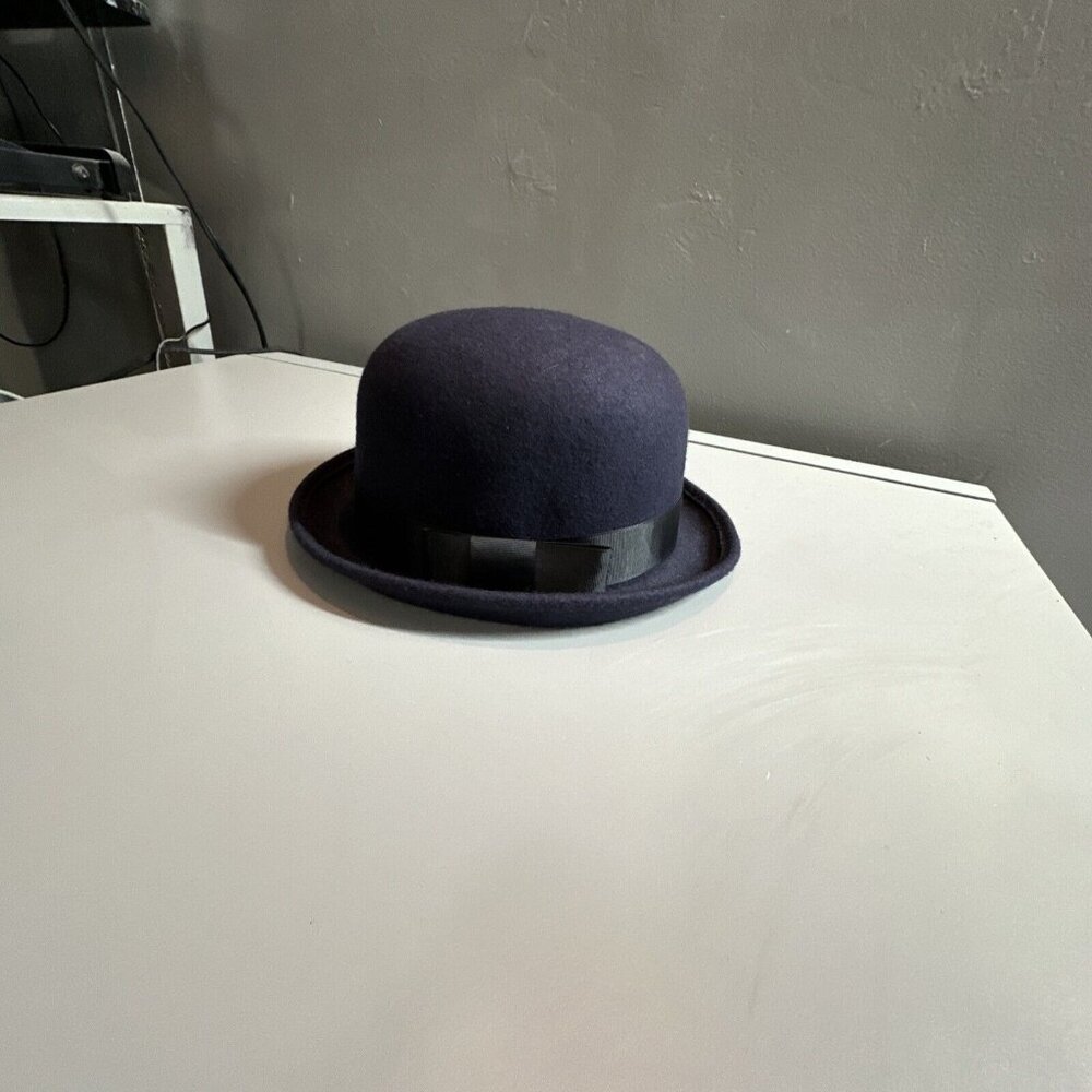 Nordstrom Tarnish Hat Cap BLUE Ribbon Wool Classy Fedora